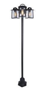 Lutec Kelsey - lantaarnpaal - 47 x 47 x 195 cm - IP44 - transparant glas - zwart