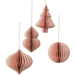 Broste Copenhagen Christmas Mix Papieren Roodtbal Ornament Set Van 4 Dusty Pink