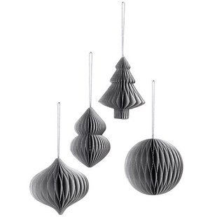 Broste Copenhagen Christmas Mix Papieren Roodtbal Ornament Set Van 4 Silver