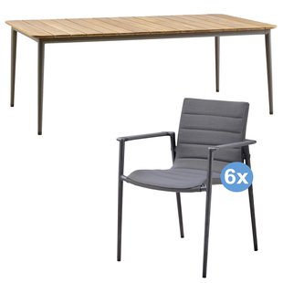 Cane-Line Core Tuinset 210x100 Tuintafel Taupe + 6 Core Tuinstoelen Met Armleuning