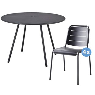 Cane-Line Area Tuinset 110 Tuintafel + 4 Copenhagen City Tuinstoelen Lava Grey