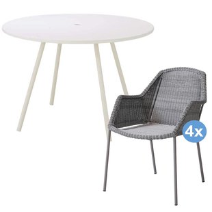 Cane-Line Breeze Tuinset Area Tuintafel 110 + 4 Breeze Tuinstoelen Light Grey