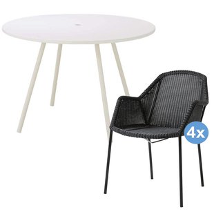 Cane-Line Breeze Tuinset Area Tuintafel 110 + 4 Breeze Tuinstoelen Black