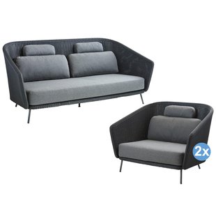 Cane-Line Mega Loungeset 2-zits Loungebank + 2 Lounge Fauteuils