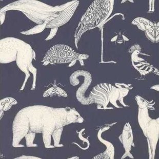 Ferm Living Katie Scott Animals Behang Dark Blue