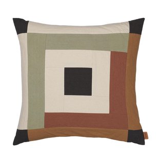 Ferm Living Border Patchwork Kussen 50x50 Dark Sage/Red Brown