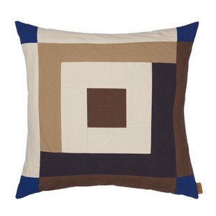 Ferm Living Border Patchwork Kussen 50x50 Carob Brown/Bright Blue
