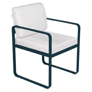 Fermob Bellevie Dining Armchair Tuinstoel Kussen Wit Acapulco Blue