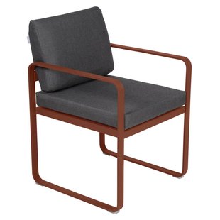 Fermob Bellevie Dining Armchair Tuinstoel Kussen Antraciet Red Ochre