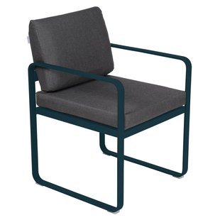 Fermob Bellevie Dining Armchair Tuinstoel Kussen Antraciet Acapulco Blue