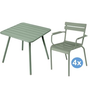 Fermob Luxembourg Tuinset 80x80 Tafel + 4 Armstoelen Cactus