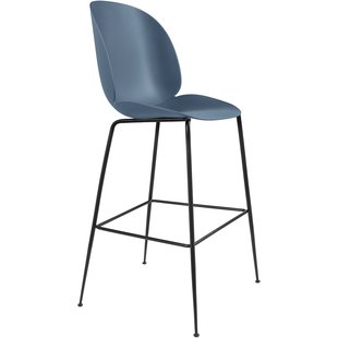 Gubi Beetle Chair Barkruk 75cm Met Zwart Onderstel Blauwgrijs