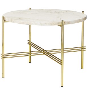 Gubi TS Bijzettafel 55 Messing/wit Travertine