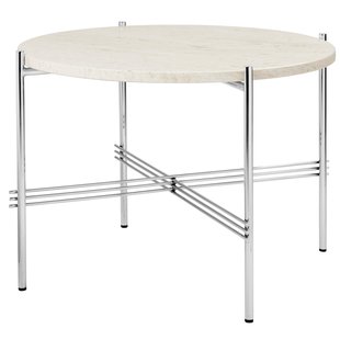 Gubi TS Bijzettafel 55 Polished Steel Neutral White Travertine