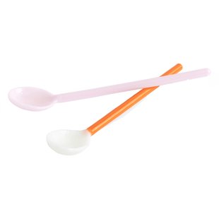 Hay Glass Spoons Duo Lepels Set Van 2 Light Pink And Bright Orange