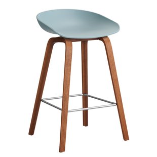 Hay AAS32 Barkruk 65cm Gelakt Walnoot Onderstel Dusty Blue