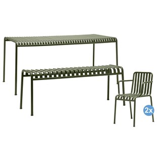 Hay Palissade Tuinset 170x90 Tafel + Eetbank + 2 Armstoel Olijf