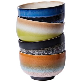 HKliving 70&#039;s Ceramic Noodle Schaal&Oslash;13.5 Set Van 4 Groovy