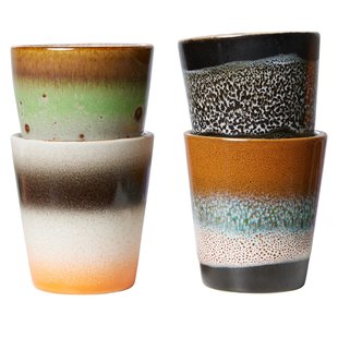 HKliving 70&#039;s Ceramic Ristretto Mok Set Van 4 Good Vibes
