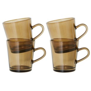 HKliving 70&#039;s Glassware Koffie Mok Set Van 4 Mud Brown