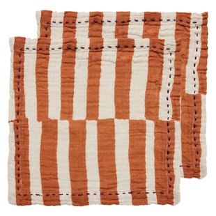HKliving Cotton Servet Set Van 2 Striped Tangerine