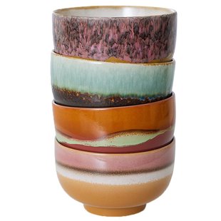 HKliving 70&#039;s Ceramic Noodle Schaal Set Van 4 Geyser