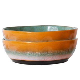 HKliving 70&#039;s Ceramic Pastabord&Oslash;19.5 Set Van 2 Golden Hour