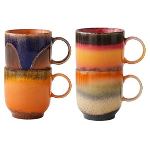 HKliving 70's Ceramic Koffiekop Met Oor Set Van 4 Brazil