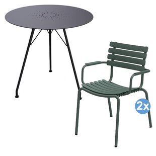 Houe ReClips Tuinset Circum Tuintafel Zwart + 2 ReClips Tuinstoelen Met Armleuning Groen