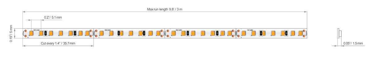 KLUS LED strip - 0,5cm breed, 500cm lengte - 24Vdc - dimbaar - 9,3W LED per meter - 193 LEDs per meter - IP20 - 4000K