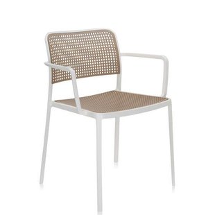 Kartell Audrey Tuinstoel Met Armleuningen Beige Met Wit Frame