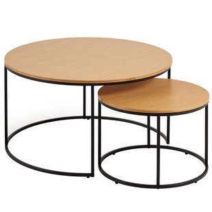 Kave Home Yoana Bijzettafel Set Van 2 Eiken Zwart Onderstel