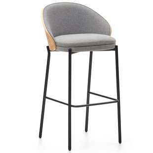 Kave Home Eamy Barkruk H77 Lichtgrijs,naturel Hout