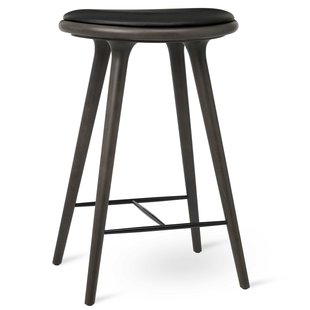 Mater Design High Stool Barkruk 69 Grijs Beuken Zwart Leer