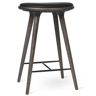 Mater Design High Stool Barkruk 69 Grijs Eik Zwart Leer