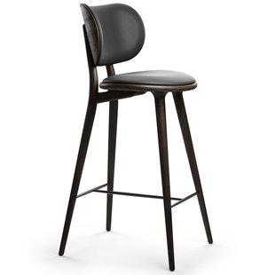 Mater Design High Stool Barkruk Met Rugleuning 69 Zwart Beuken/zwart Leer