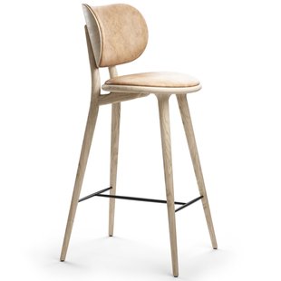 Mater Design High Stool Barkruk Met Rugleuning 69 Naturel Eik/leer