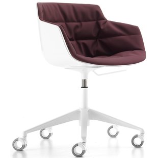 MDF Italia Flow Slim Chair Gestoffeerde Bureaustoel Wit Onderstel Witte Kuip Londra Burgundy