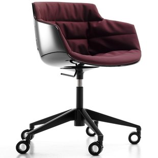 MDF Italia Flow Slim Chair Gestoffeerde Bureaustoel Grijs Onderstel Zwarte Kuip Londra Burgundy