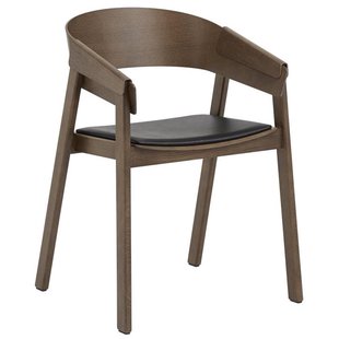 Muuto Cover Stoel Met Kussen Refine Zwart Leer Donker Gebeitst Muuto Cover Stoel Met Kussen Refine Zwart Leer Donker Gebeitst