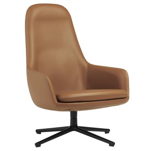 Normann Copenhagen Era High Fauteuil Zwart Swivel Ultra Leder Brandy