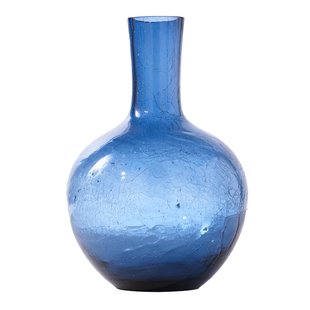 POLSPOTTEN Crackled Glass Ball Body Vaas L Donkerblauw