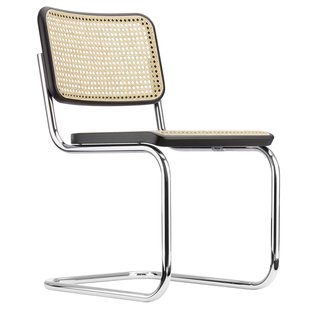 Thonet S32 V Stoel Gevlochten Riet Zwart Gebeitst Chroom Onderstel Thonet S32 V Stoel Gevlochten Riet Zwart Gebeitst Chroom Onderstel