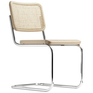 Thonet S32 V Stoel Gevlochten Riet Licht Gebeitst Chroom Onderstel Thonet S32 V Stoel Gevlochten Riet Licht Gebeitst Chroom Onderstel