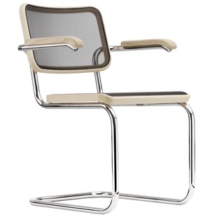 Thonet S64 N Stoel Netweave Met Armleuningen Licht Beuken Chroom Onderstel