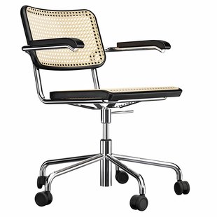 Thonet S64 VDR Bureaustoel Gevlochten Riet Zwart Chroom Onderstel