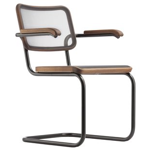 Thonet S64 N Stoel Netweave Met Armleuningen Walnoot Gebeitst Onderstel Zwart