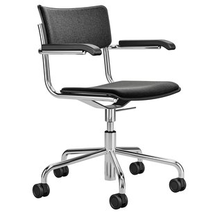 Thonet S43 Bureaustoel Gestoffeerd Zwart 60999 Met Chroom Onderstel