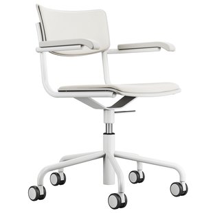 Thonet S43 Bureaustoel Wit Leer Latte 635 Met Chroom Onderstel