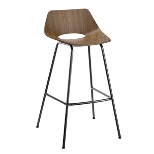 Thonet S661 H Barkruk H75 Zwart Onderstel Walnoot